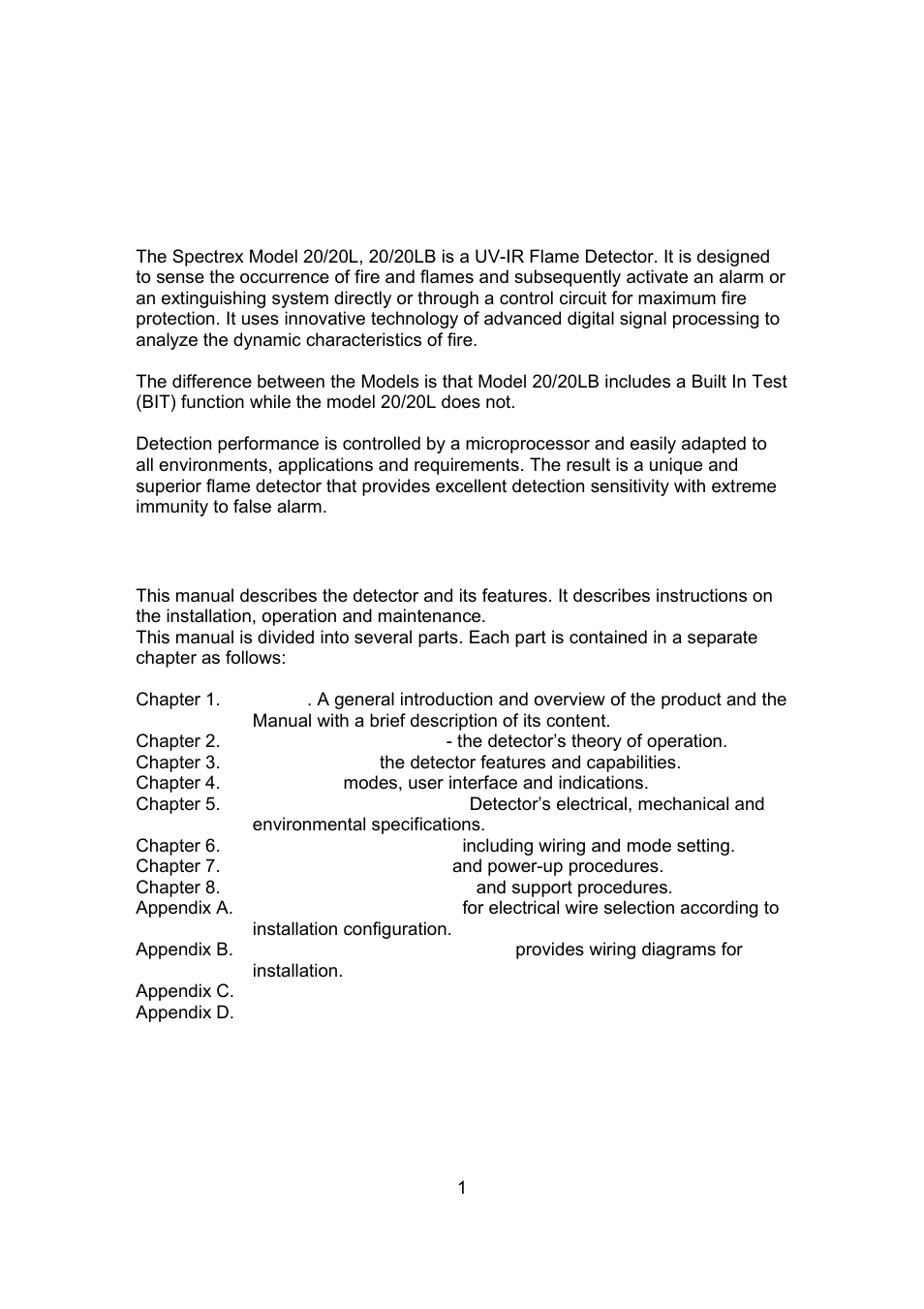 Scope | Spectrex 20/20L (LB) - UV/IR Flame Detector User Manual | Page 9 / 59