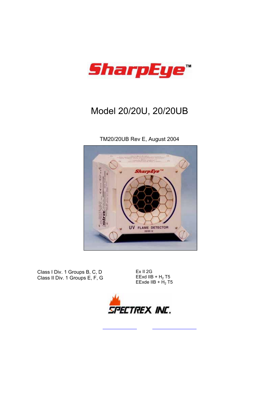 Spectrex 20/20U (UB) - UV Flame Detector User Manual | 57 pages