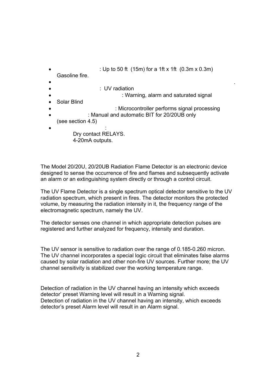 Technical description | Spectrex 20/20U (UB) - UV Flame Detector User Manual | Page 10 / 57