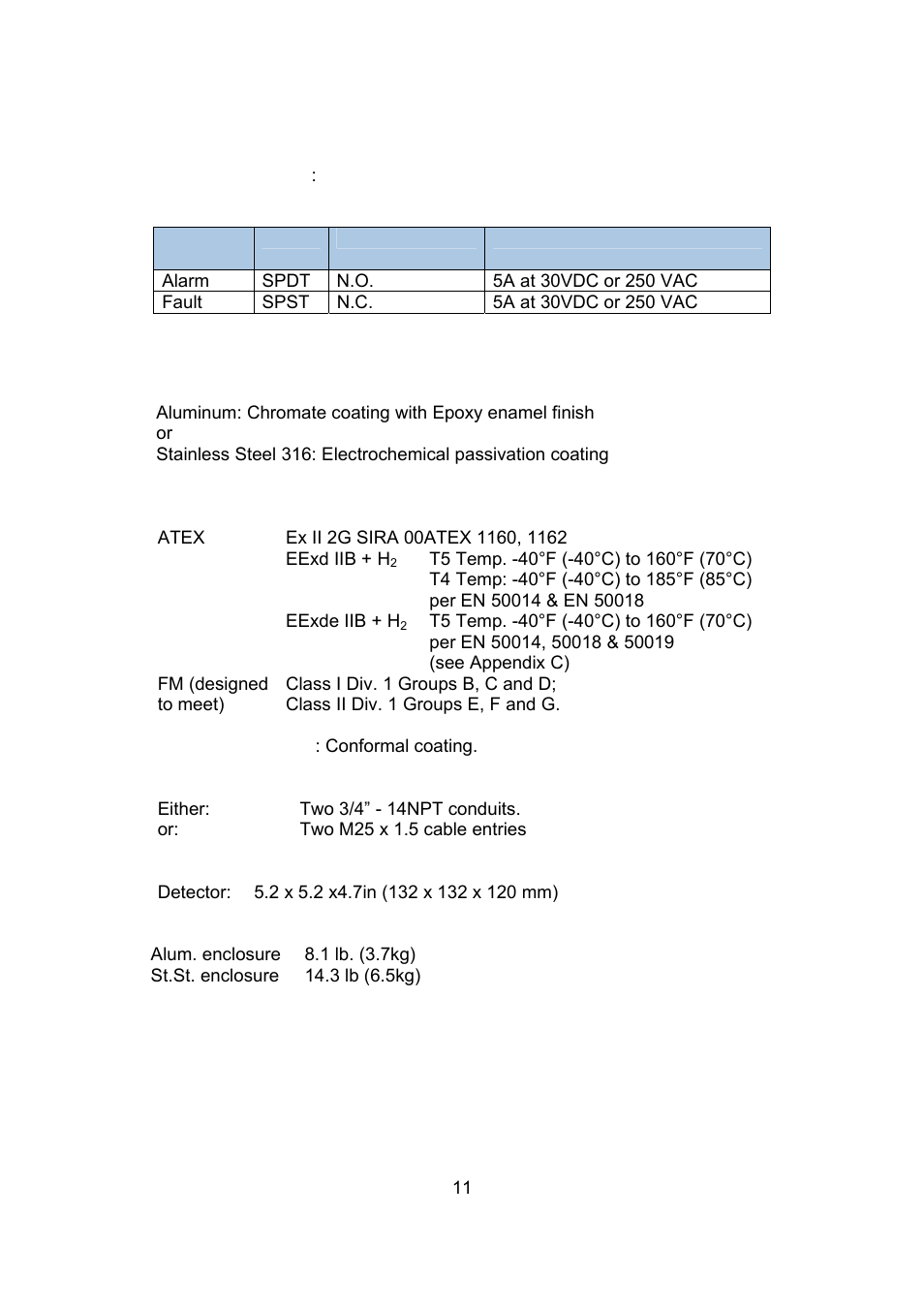 2 mechanical specifications | Spectrex 20/20F - Fast UV/IR Flame Detector User Manual | Page 17 / 45