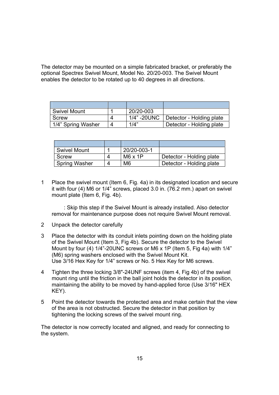 5 detector mounting | Spectrex 20/20F - Fast UV/IR Flame Detector User Manual | Page 21 / 45