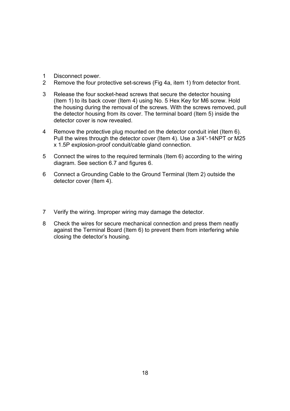 6 wiring (refer to fig. 5) | Spectrex 20/20F - Fast UV/IR Flame Detector User Manual | Page 24 / 45