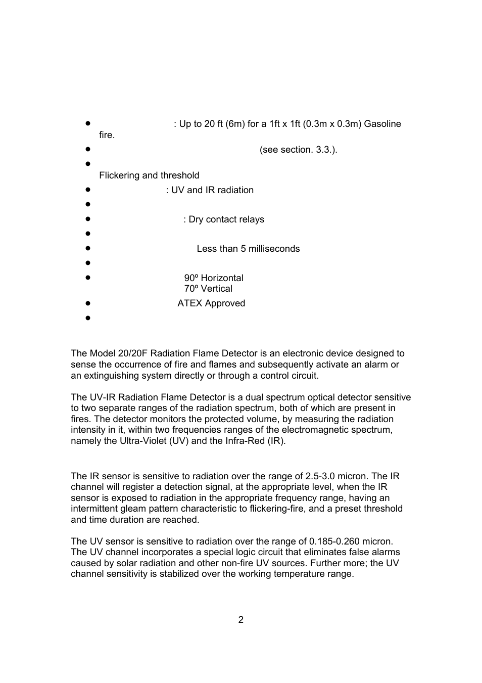 Technical description | Spectrex 20/20F - Fast UV/IR Flame Detector User Manual | Page 8 / 45