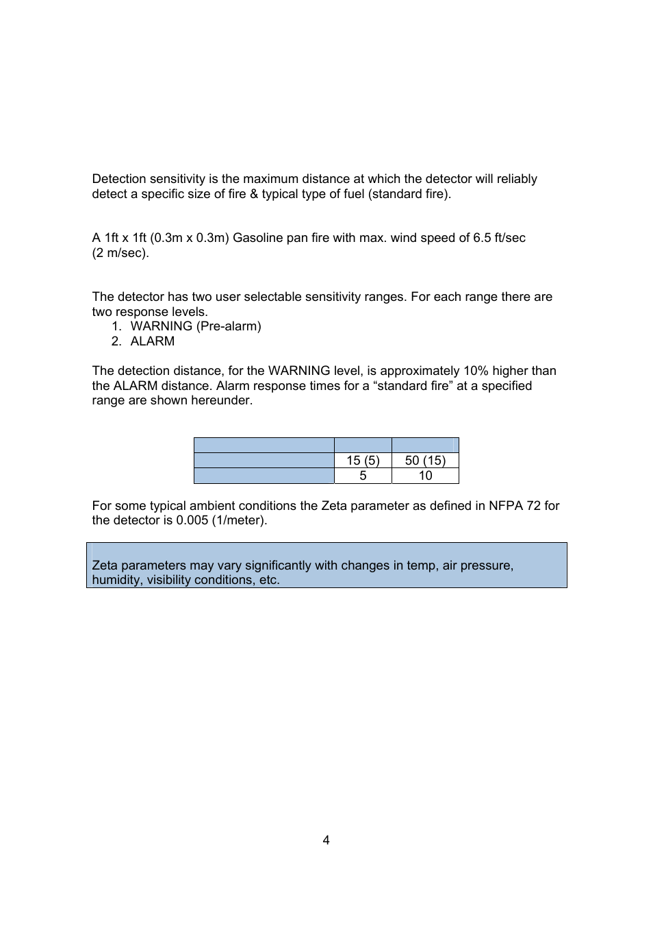 Performance | Spectrex 20/20R - Single IR Flame Detector User Manual | Page 12 / 62