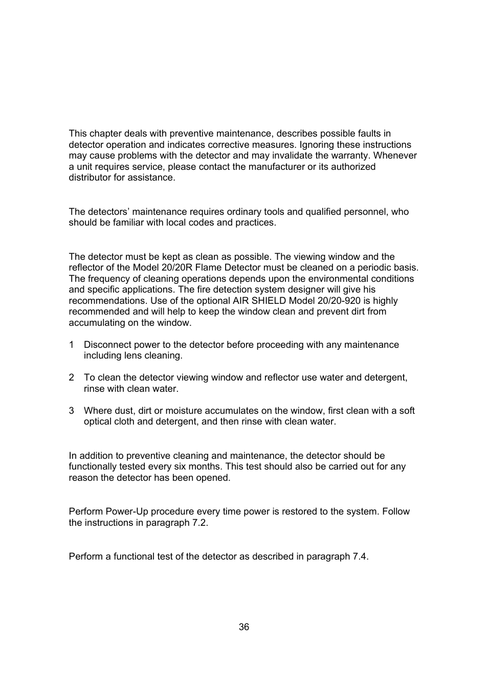 Maintenance instructions | Spectrex 20/20R - Single IR Flame Detector User Manual | Page 44 / 62