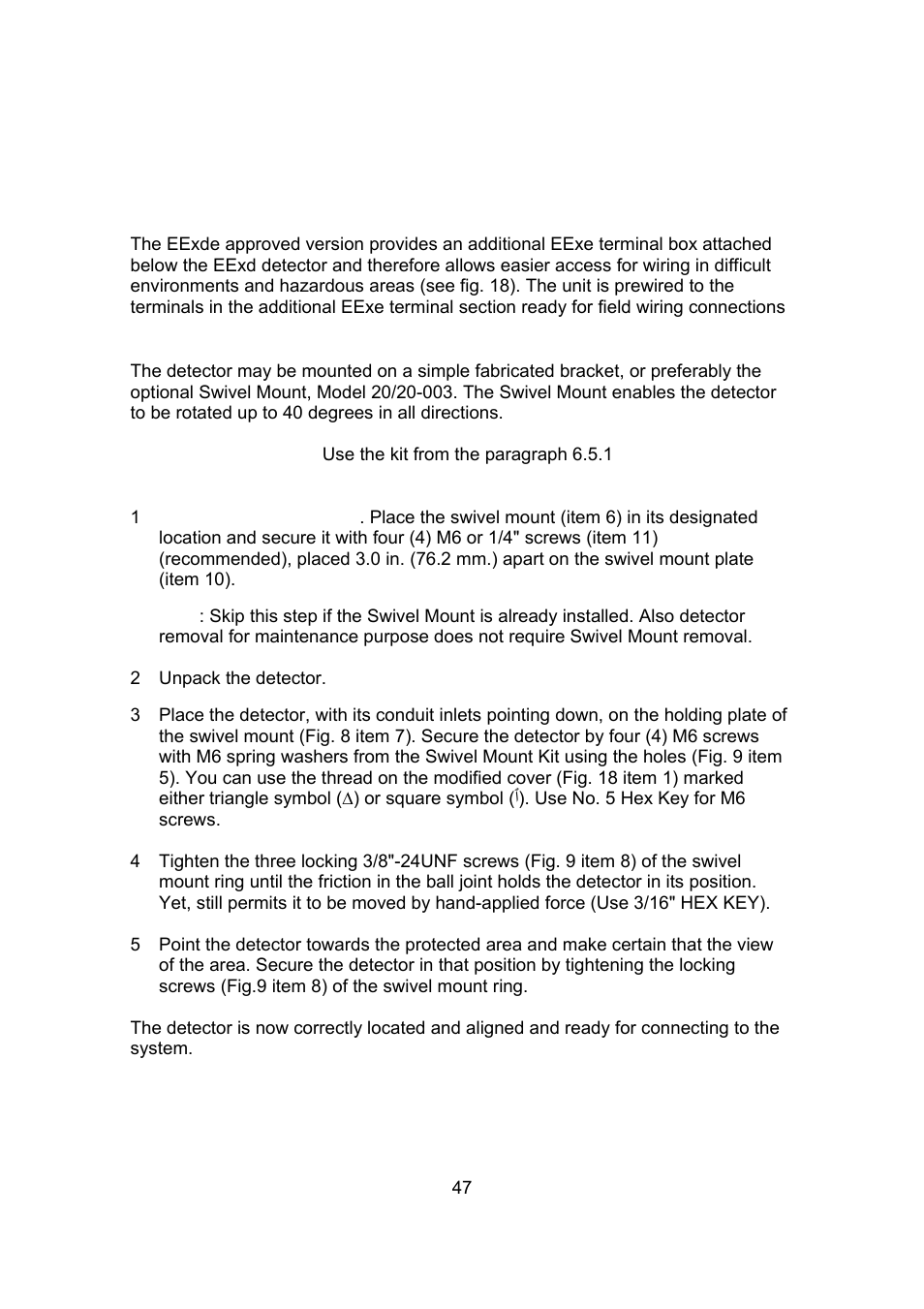 Appendix d - mounting the “eexde approved” version | Spectrex 20/20R - Single IR Flame Detector User Manual | Page 55 / 62