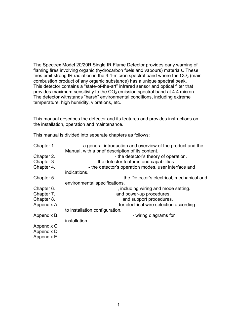 Scope | Spectrex 20/20R - Single IR Flame Detector User Manual | Page 9 / 62