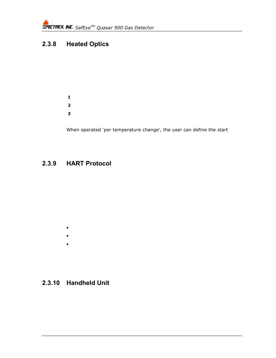 8 heated optics, 9 hart protocol, 10 handheld unit | Heated optics, Hart protocol, Handheld unit | Spectrex Quasar 900 Open-Path Gas Detection System User Manual | Page 18 / 72