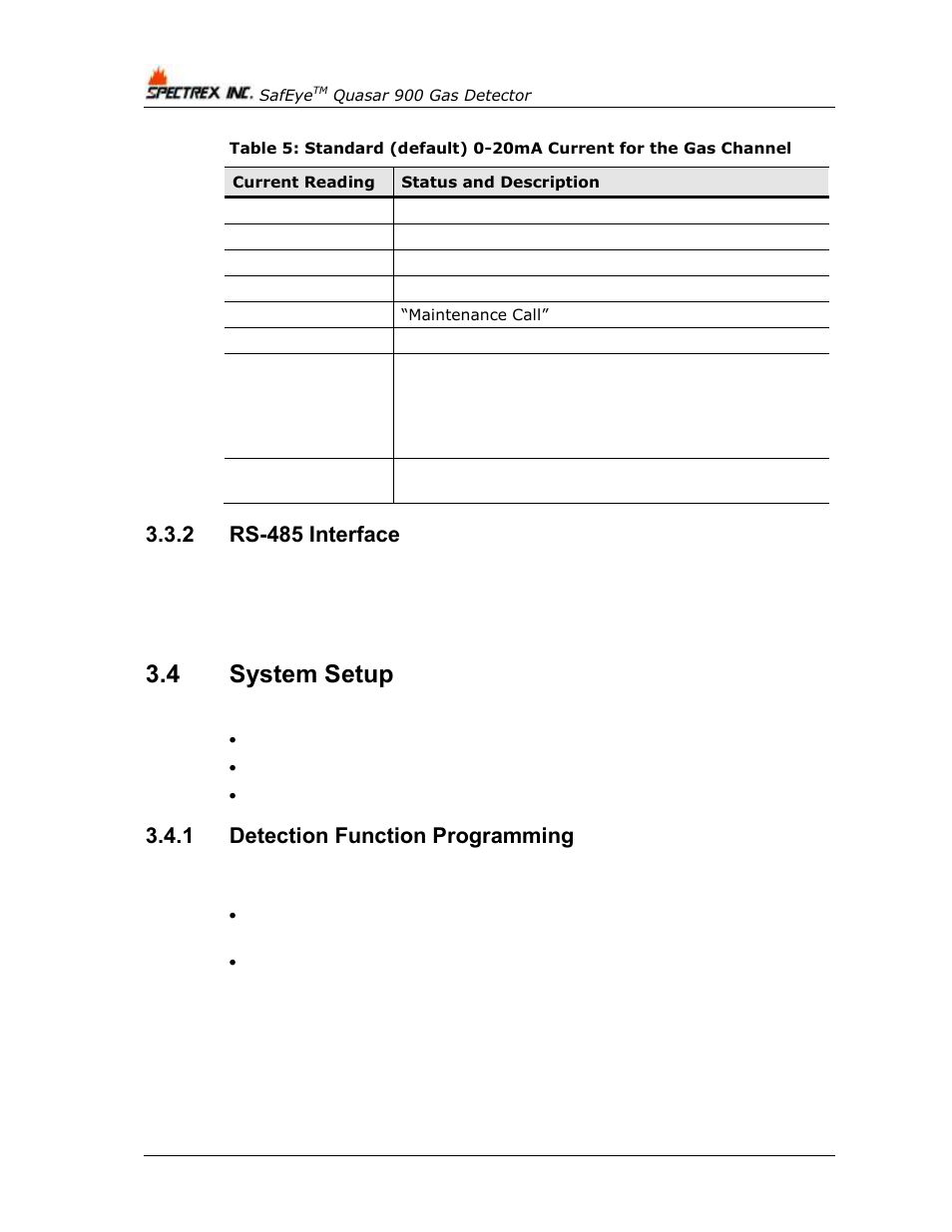 2 rs-485 interface, 4 system setup, 1 detection function programming | Rs-485 interface, System setup, Detection function programming | Spectrex Quasar 900 Open-Path Gas Detection System User Manual | Page 28 / 72