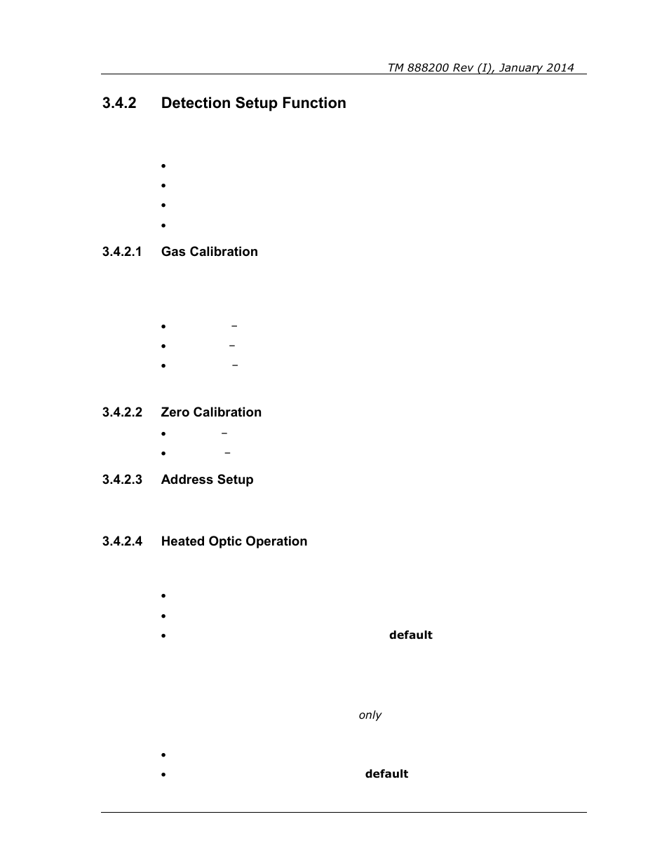 2 detection setup function, 1 gas calibration, 2 zero calibration | 3 address setup, 4 heated optic operation, Detection setup function | Spectrex Quasar 900 Open-Path Gas Detection System User Manual | Page 29 / 72