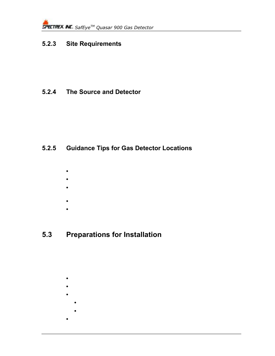 3 site requirements, 4 the source and detector, 5 guidance tips for gas detector locations | 3 preparations for installation, Site requirements, The source and detector, Guidance tips for gas detector locations, Preparations for installation | Spectrex Quasar 900 Open-Path Gas Detection System User Manual | Page 38 / 72