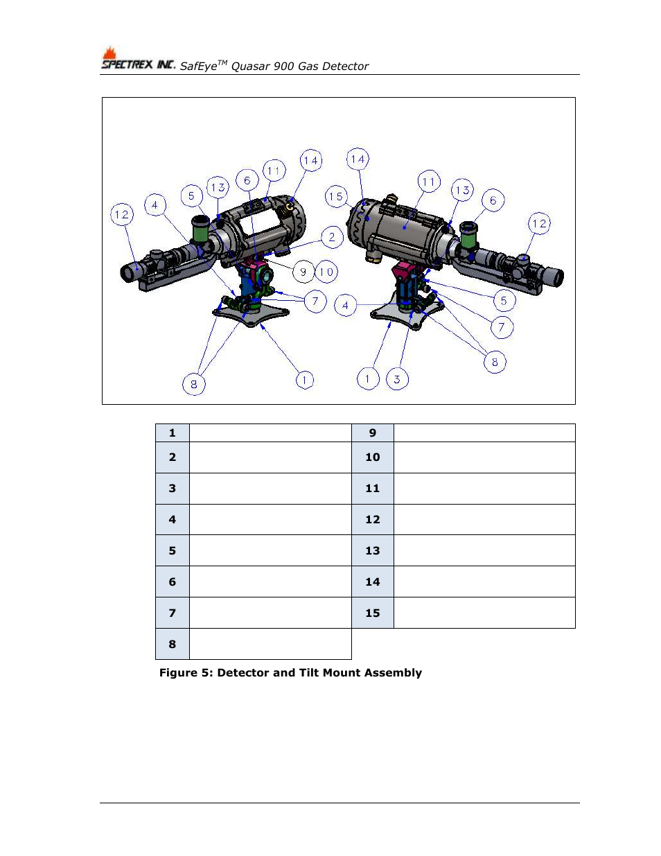 Figure 5: detector and tilt mount assembly, Figure 5) | Spectrex Quasar 900 Open-Path Gas Detection System User Manual | Page 44 / 72