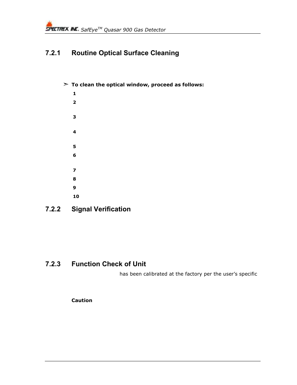 1 routine optical surface cleaning, 2 signal verification, 3 function check of unit | Routine optical surface cleaning, Signal verification, Function check of unit | Spectrex Quasar 900 Open-Path Gas Detection System User Manual | Page 56 / 72