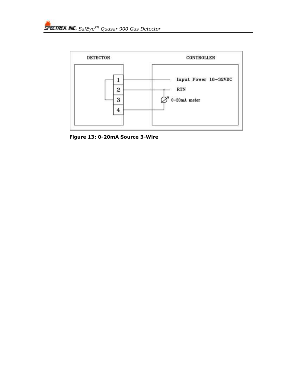 Figure 13: 0-20ma source 3-wire | Spectrex Quasar 900 Open-Path Gas Detection System User Manual | Page 64 / 72