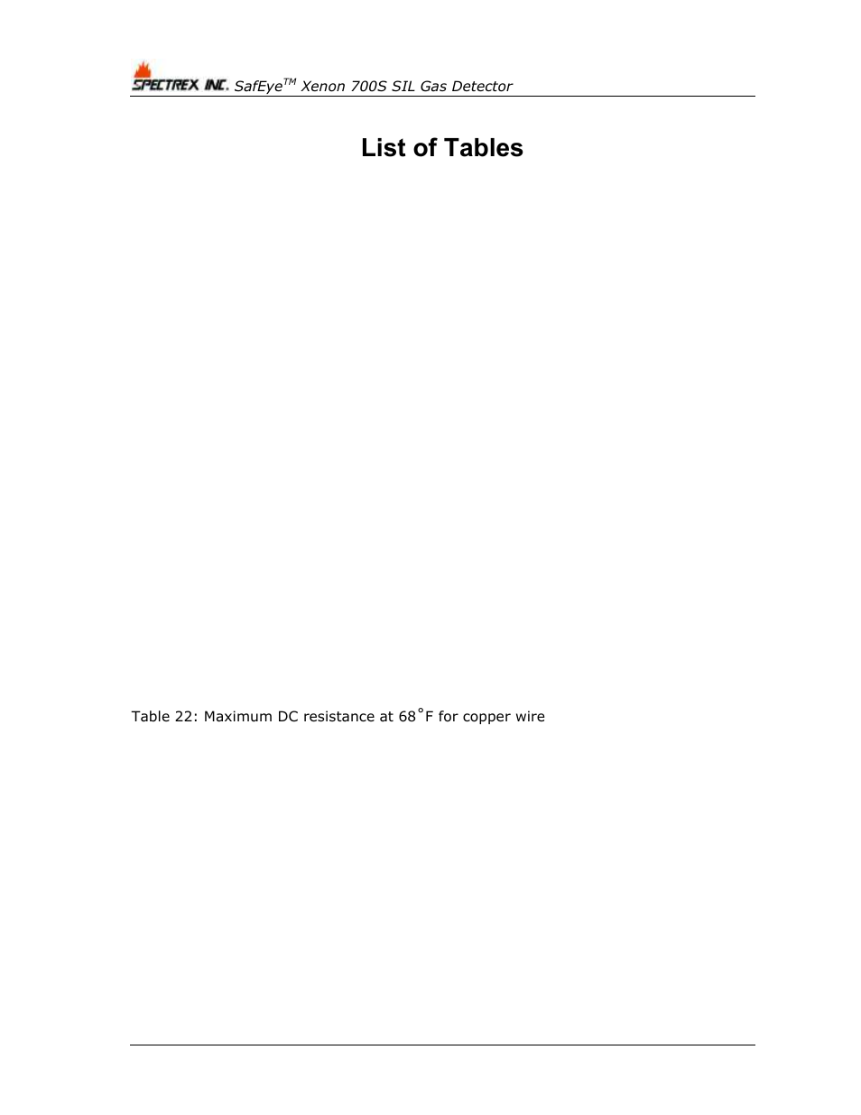 List of tables | Spectrex Xenon 700 SIL Open-Path Gas Detection System User Manual | Page 12 / 76