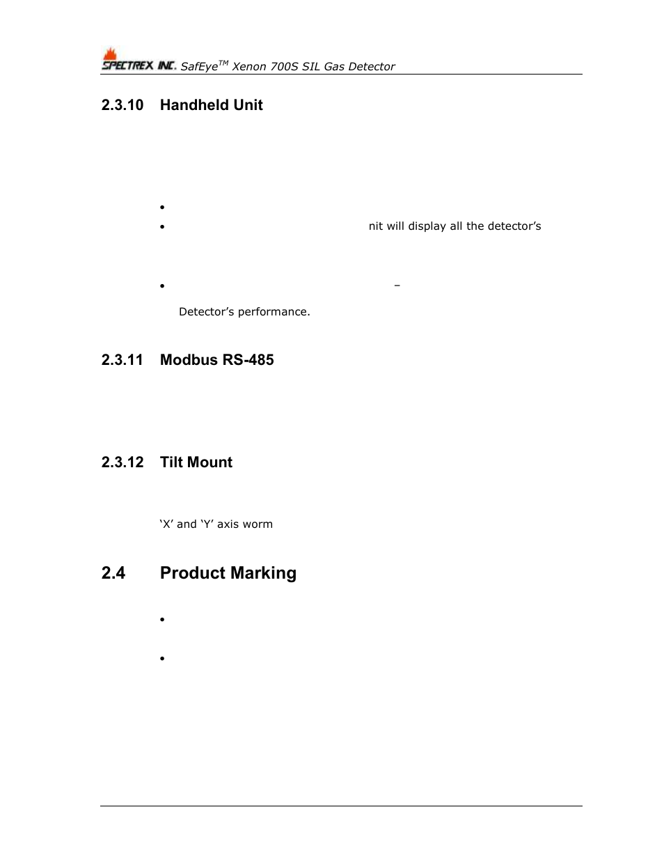 10 handheld unit, 11 modbus rs-485, 12 tilt mount | 4 product marking, Handheld unit, Modbus rs-485, Tilt mount, Product marking | Spectrex Xenon 700 SIL Open-Path Gas Detection System User Manual | Page 20 / 76