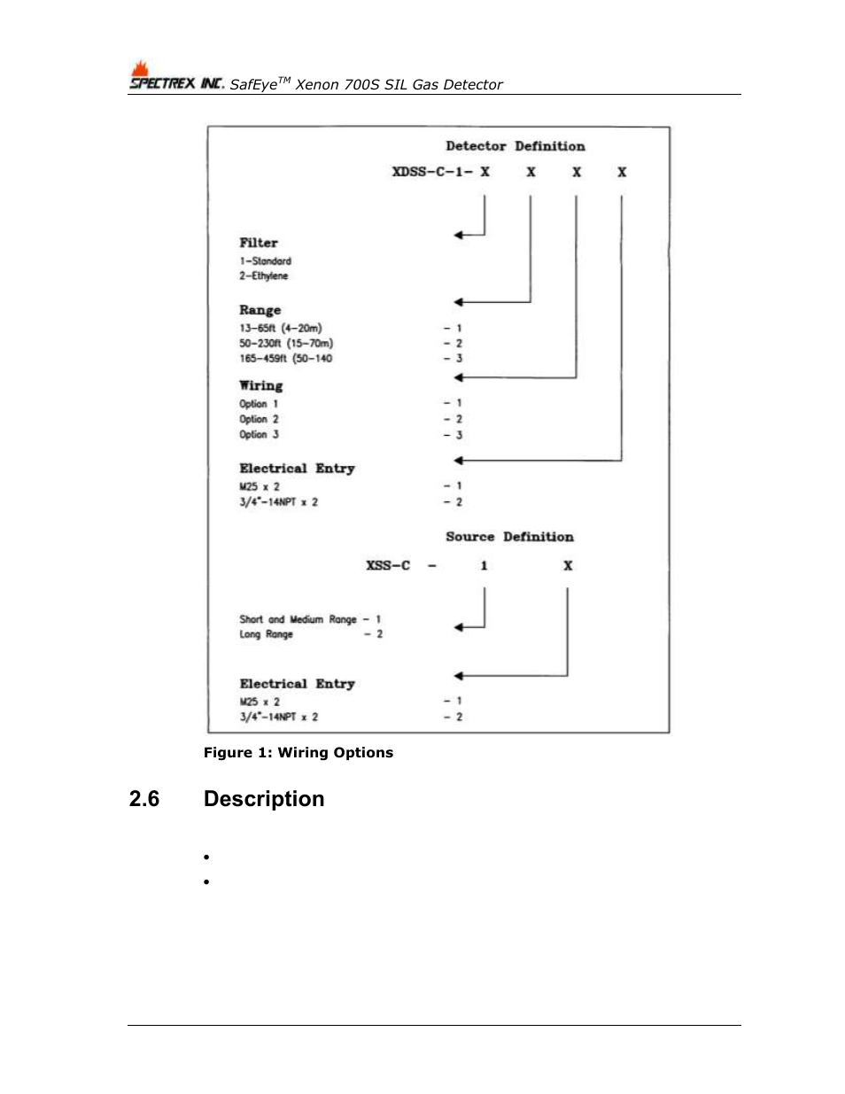 6 description, Description, Figure 1: wiring options | Spectrex Xenon 700 SIL Open-Path Gas Detection System User Manual | Page 22 / 76