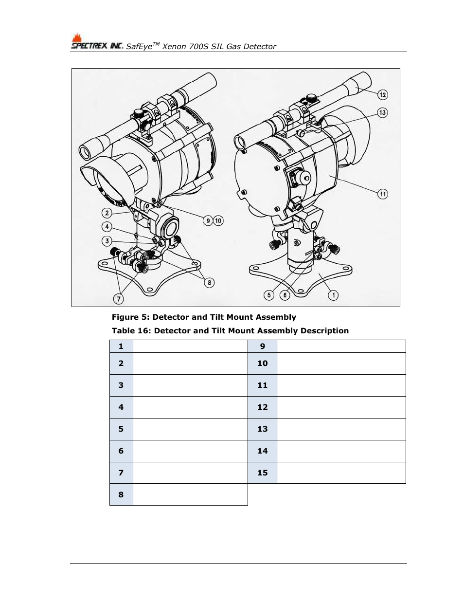 Figure 5: detector and tilt mount assembly, Figure 5, Figure 5) | Spectrex Xenon 700 SIL Open-Path Gas Detection System User Manual | Page 48 / 76