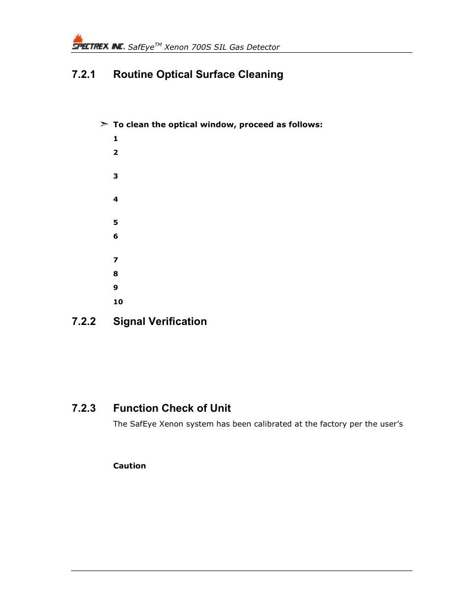 1 routine optical surface cleaning, 2 signal verification, 3 function check of unit | Routine optical surface cleaning, Signal verification, Function check of unit | Spectrex Xenon 700 SIL Open-Path Gas Detection System User Manual | Page 60 / 76