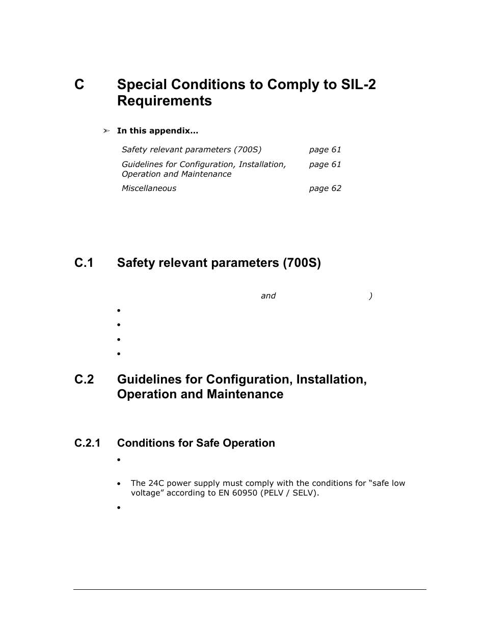 Special conditions to comply to sil-2 requirements, Safety relevant parameters (700s), C.2.1 | Conditions for safe operation, C.1 safety relevant parameters (700s), C.2.1 conditions for safe operation | Spectrex Xenon 700 SIL Open-Path Gas Detection System User Manual | Page 73 / 76