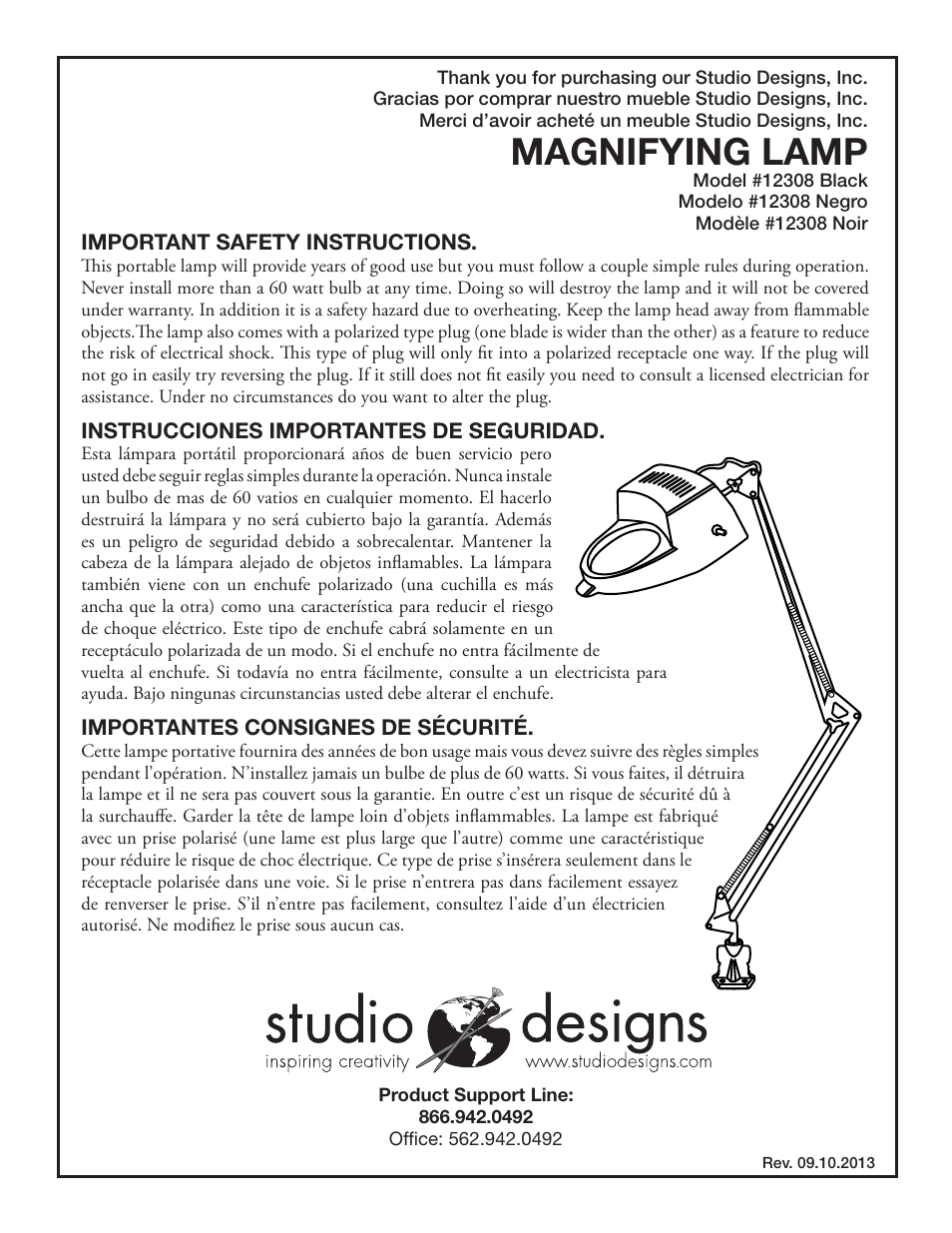 Studio Designs Magnifying Lamp w/ Bulb User Manual | 3 pages