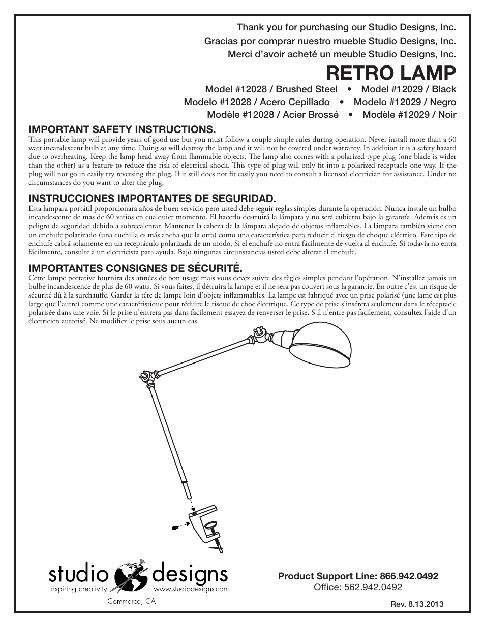 Studio Designs Retro Lamp User Manual | 2 pages