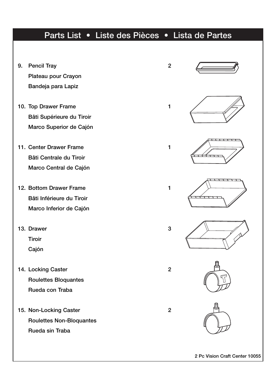 Parts list • liste des pièces • lista de partes | Studio Designs 2 Pc Vision Craft Center User Manual | Page 4 / 14