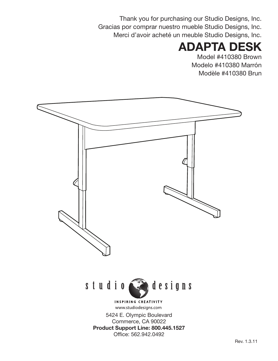 Studio Designs Adapta Desk User Manual | 4 pages