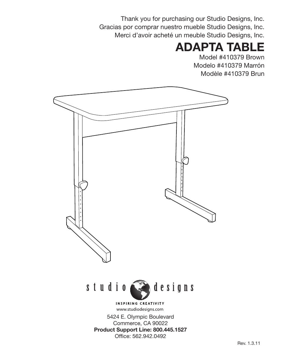 Studio Designs Adapta Table User Manual | 4 pages