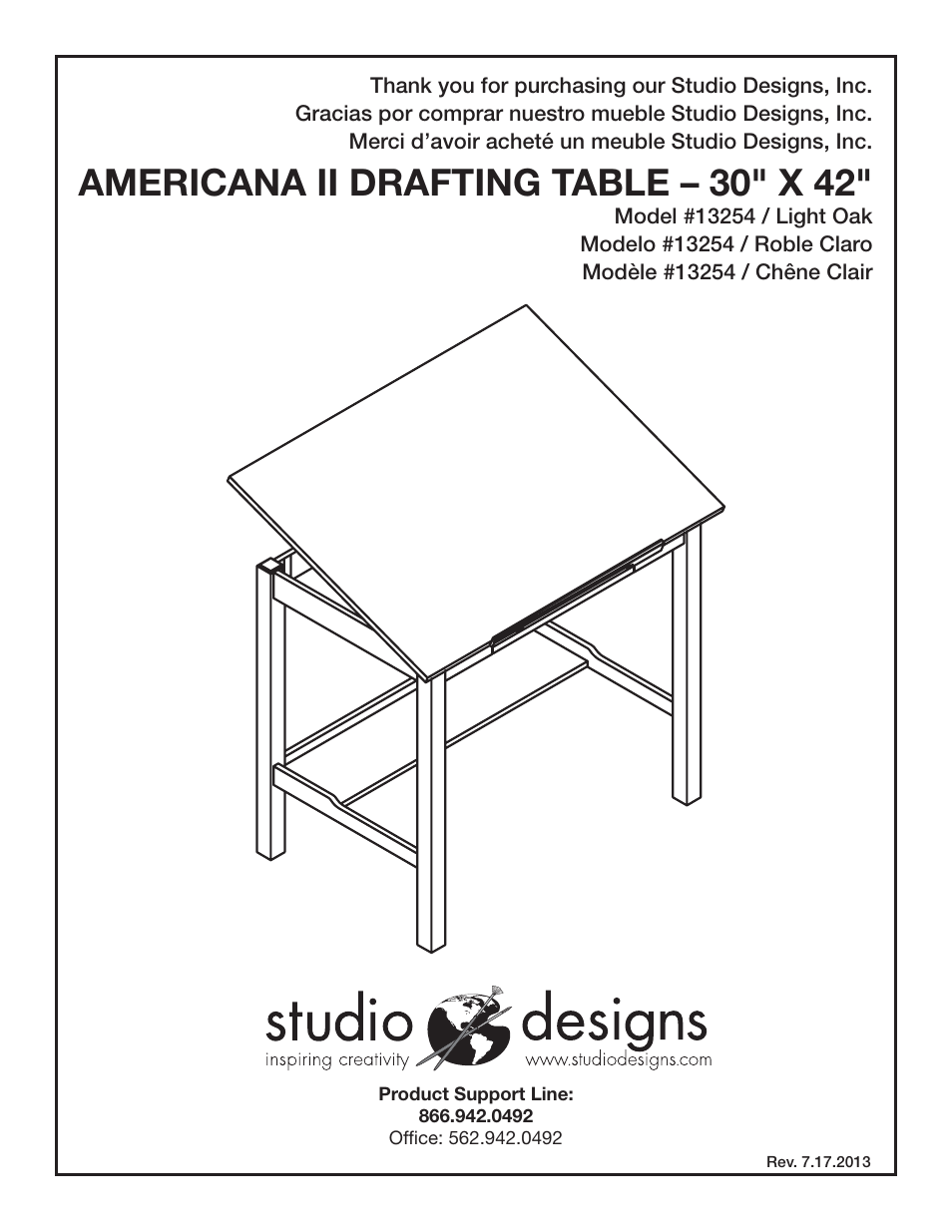 Studio Designs Americana II Drafting Table – 30 x 42 inches User Manual | 11 pages