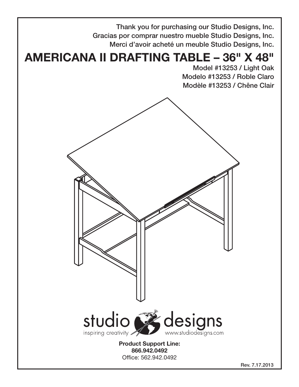 Studio Designs Americana II Drafting Table – 36 x 48 inches User Manual | 11 pages