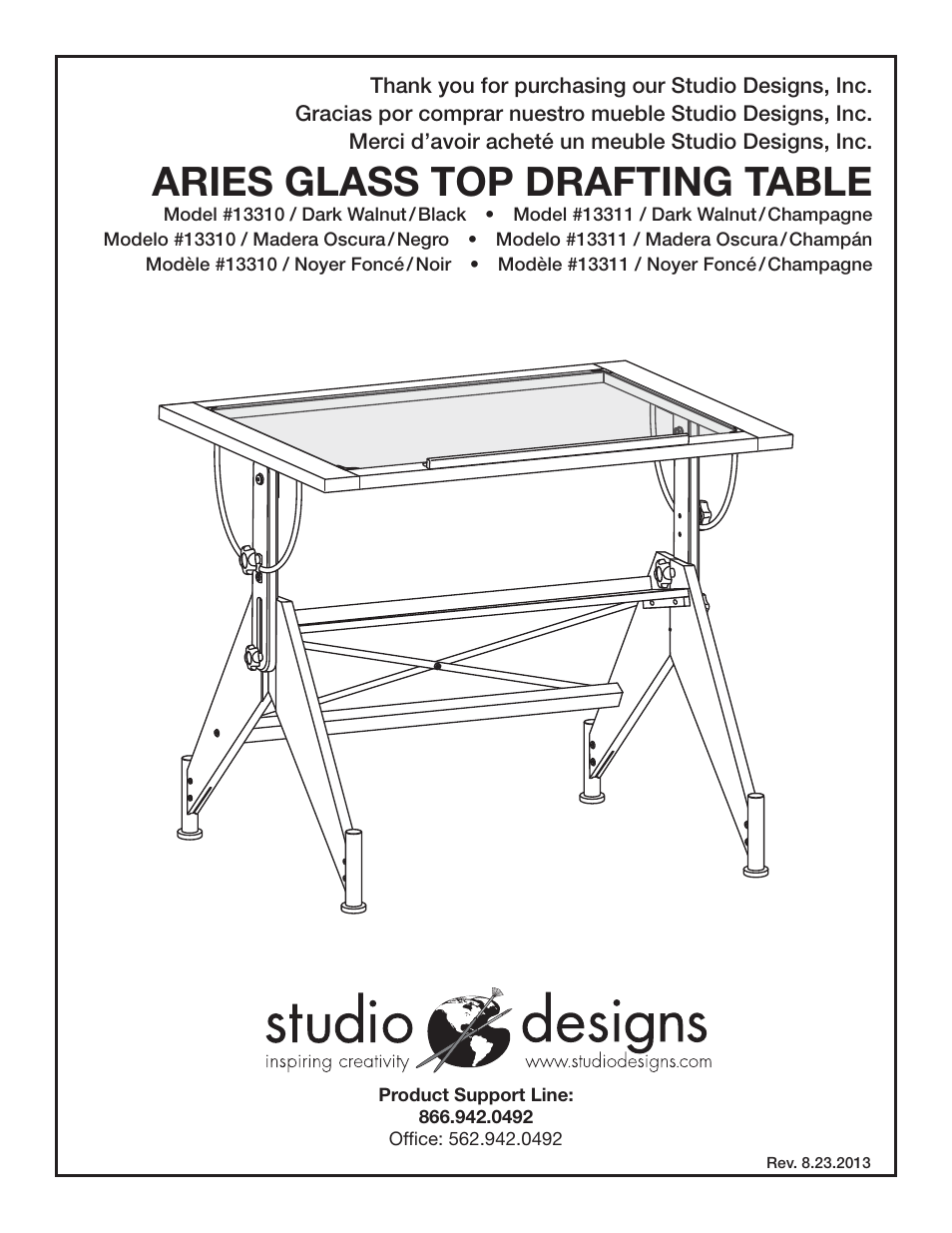 Studio Designs Aries Glass Top Drafting Table User Manual | 11 pages