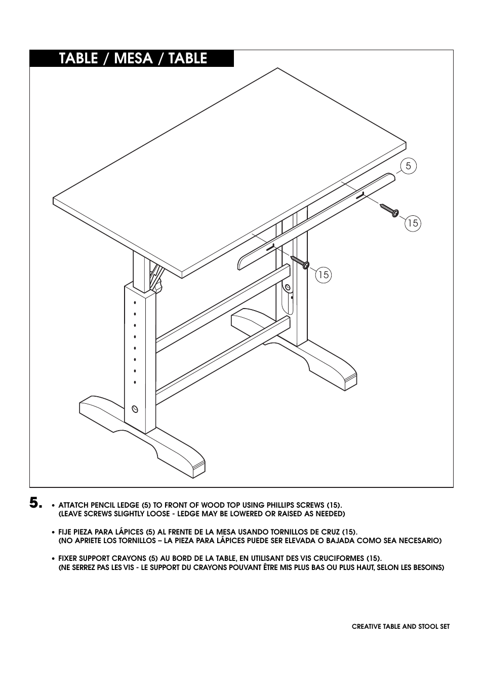 Table / mesa / table | Studio Designs Creative Table and Stool Set User Manual | Page 10 / 12