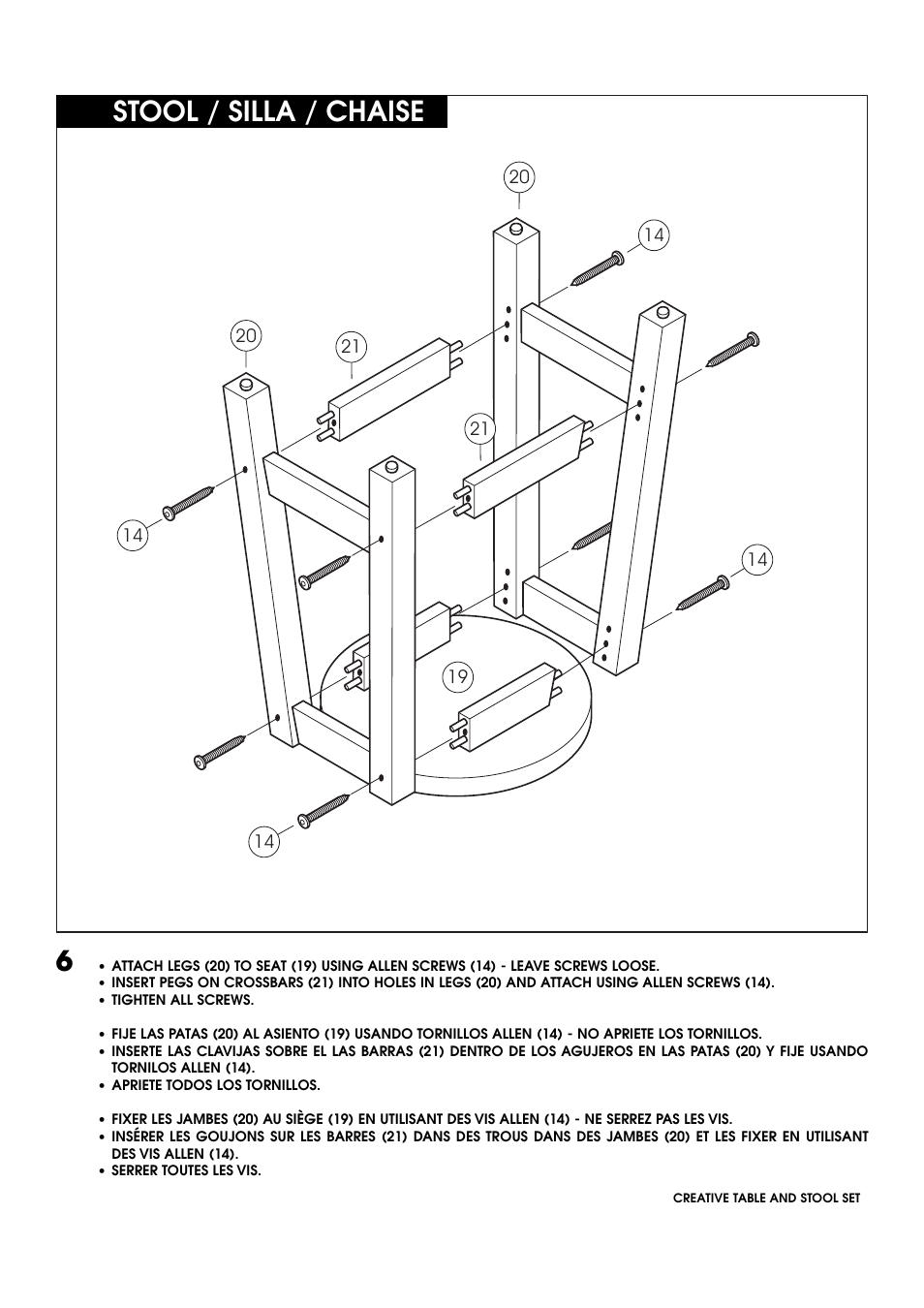 Stool / silla / chaise | Studio Designs Creative Table and Stool Set User Manual | Page 11 / 12