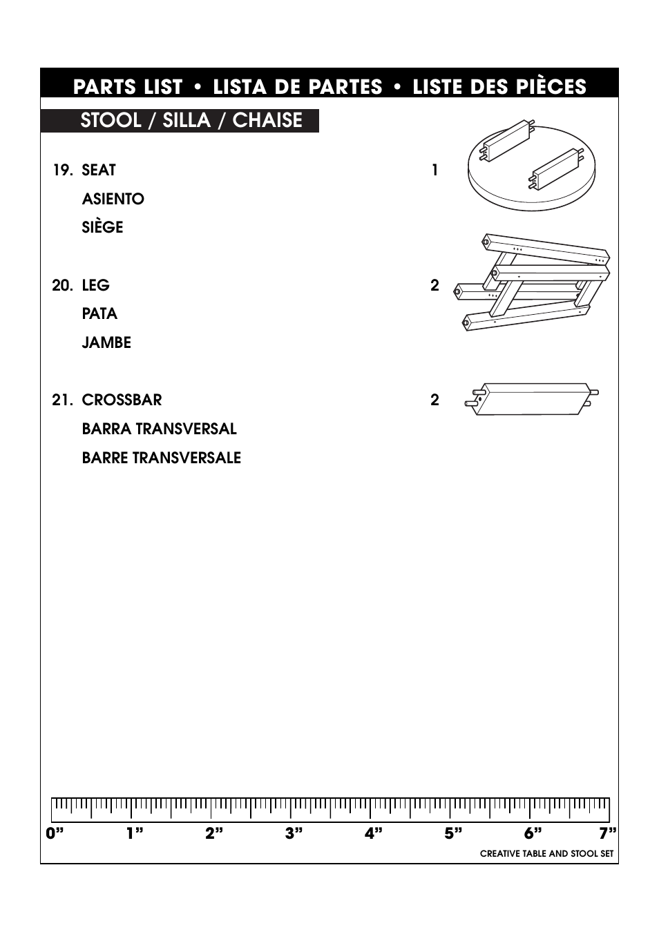 Parts list • lista de partes • liste des pièces, Stool / silla / chaise | Studio Designs Creative Table and Stool Set User Manual | Page 5 / 12