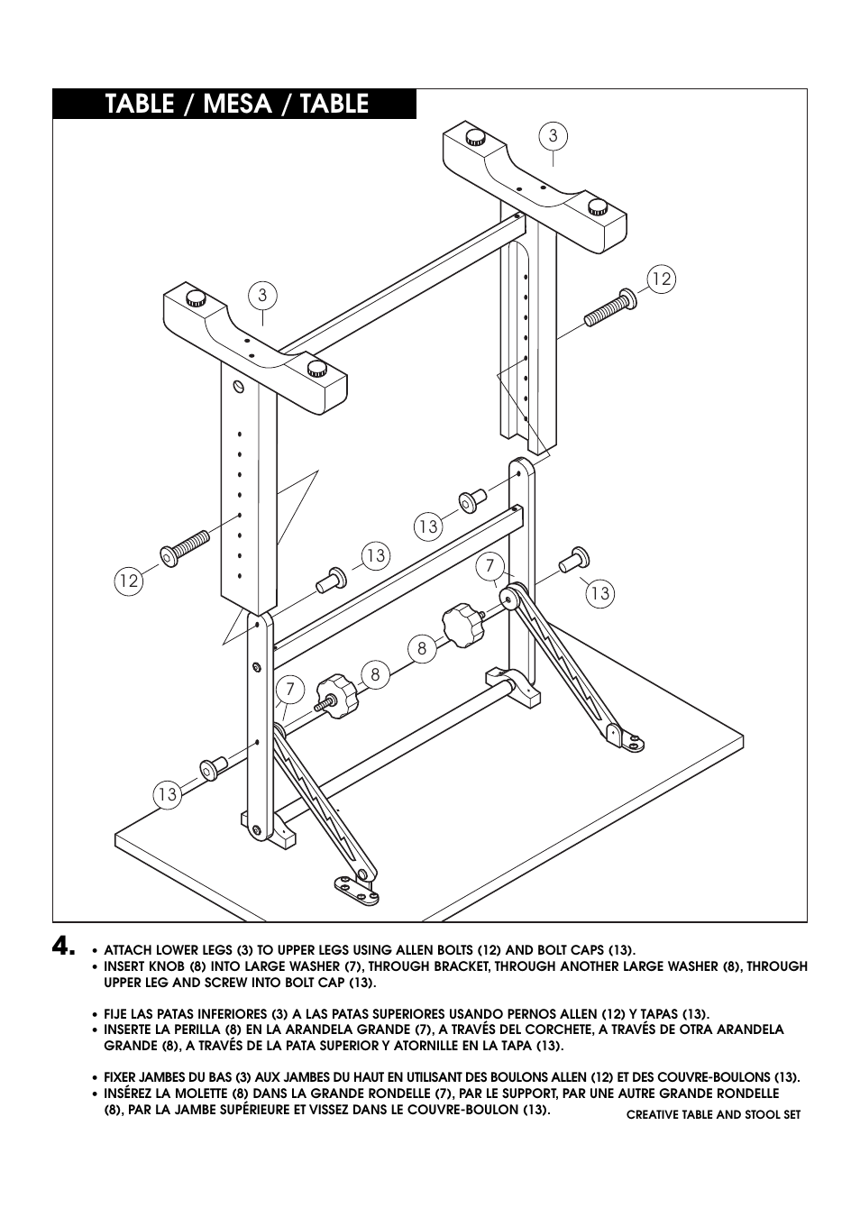 Table / mesa / table | Studio Designs Creative Table and Stool Set User Manual | Page 9 / 12