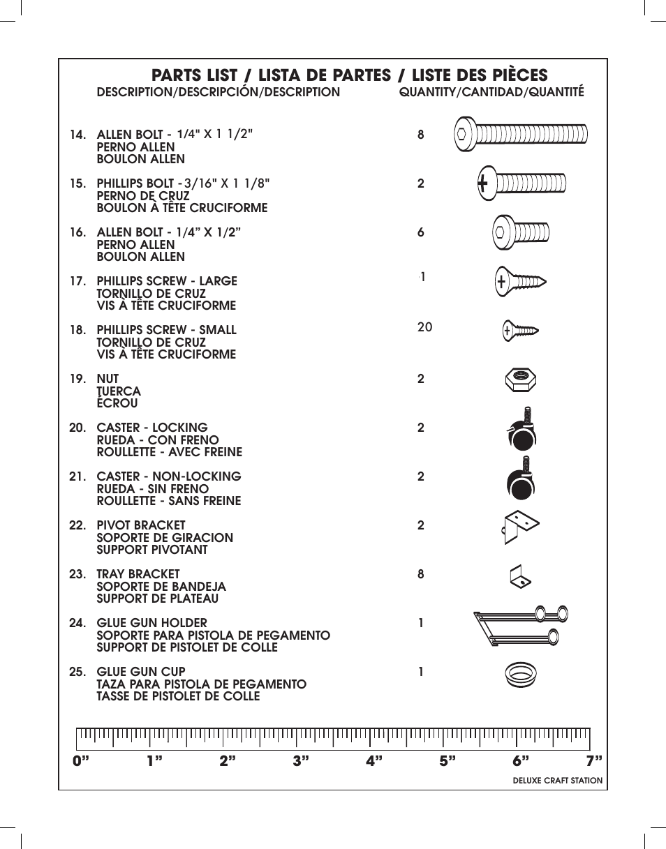 Parts list / lista de partes / liste des pièces | Studio Designs Deluxe Craft Station User Manual | Page 4 / 12