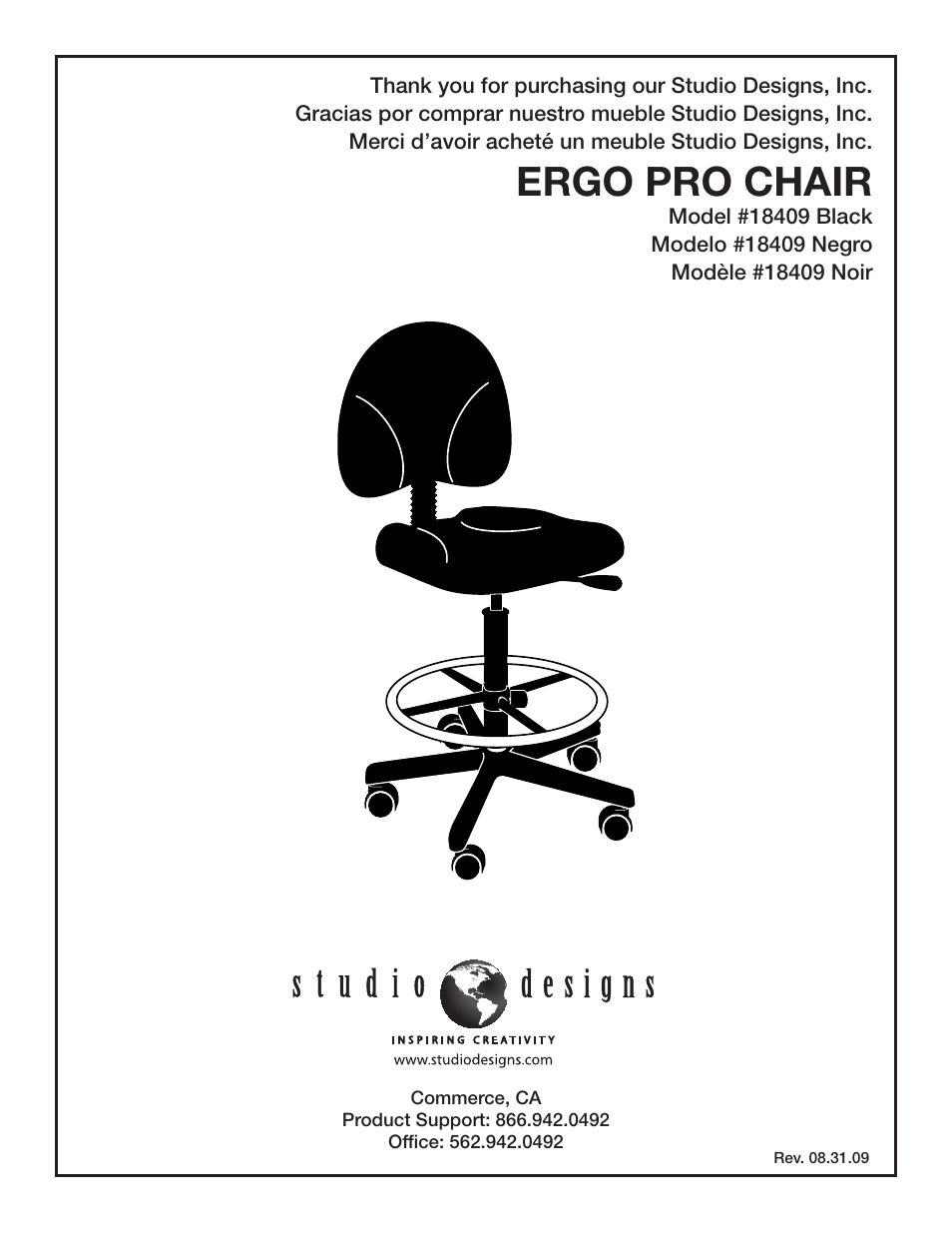 Studio Designs Ergo Pro Chair User Manual | 8 pages