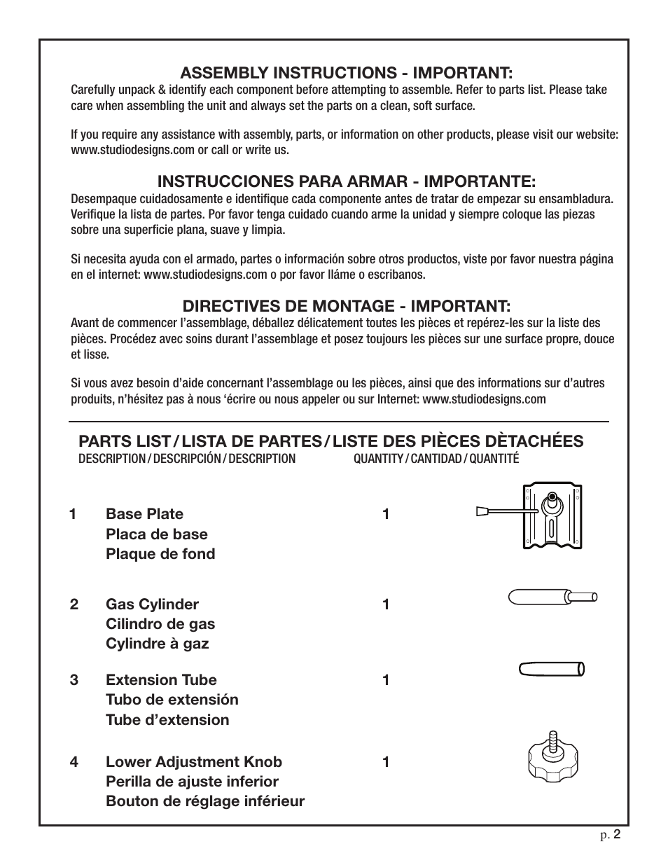 Studio Designs Ergo Pro Chair User Manual | Page 2 / 8