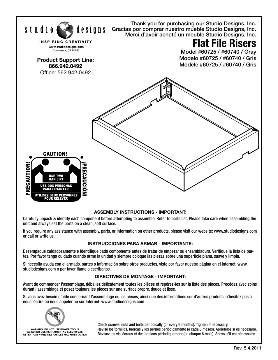 Studio Designs Flat File Riser User Manual | 3 pages