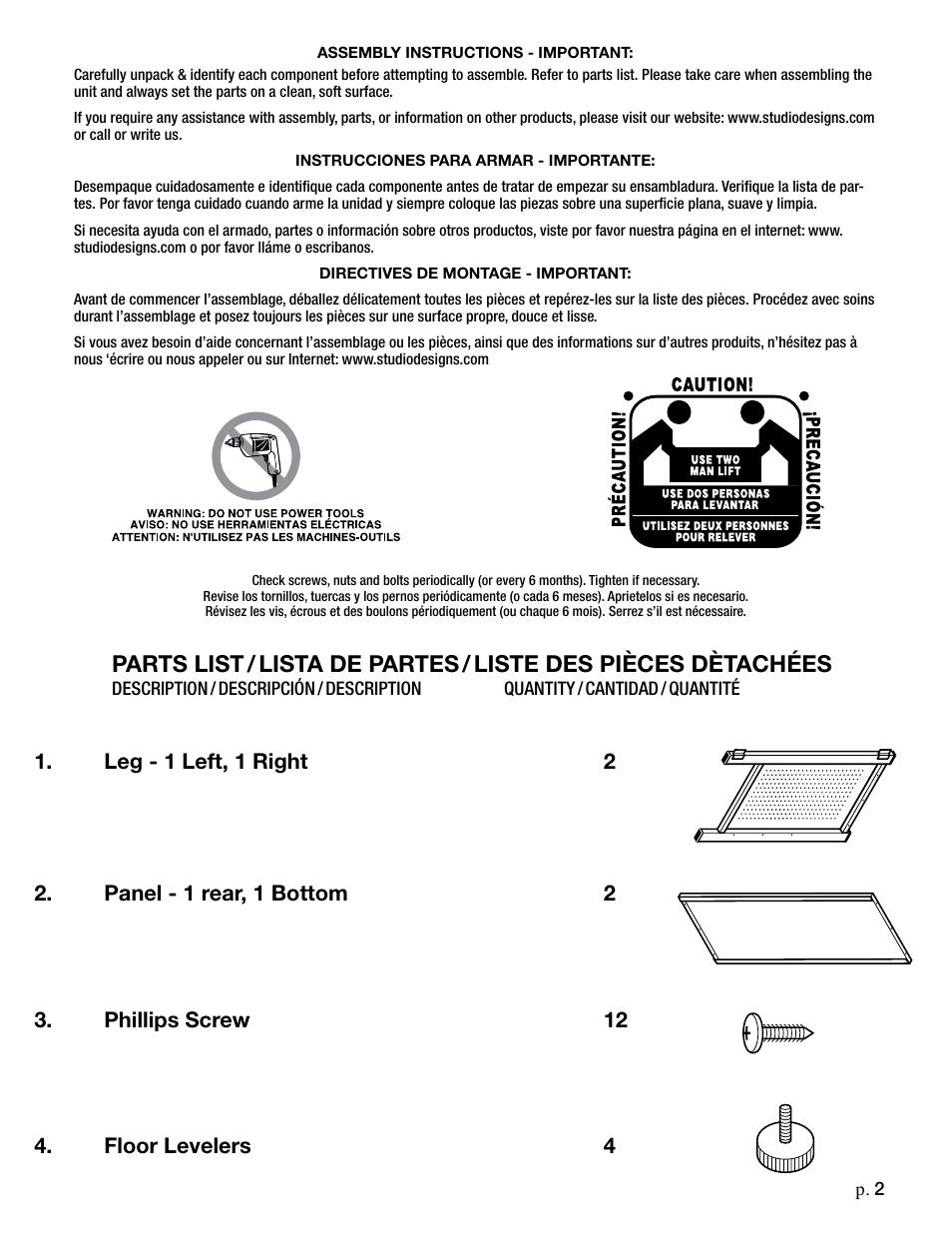 Studio Designs Flat File Stand User Manual | Page 2 / 4