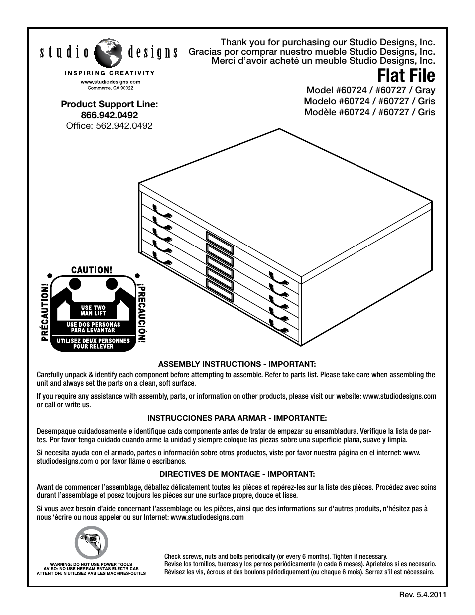 Studio Designs Flat File User Manual | 2 pages