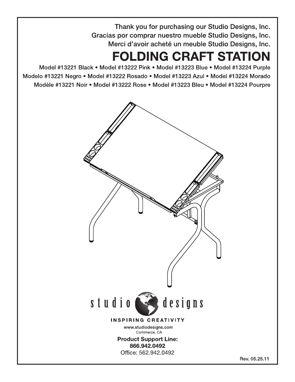 Studio Designs Folding Craft Station with Wood Top User Manual | 7 pages