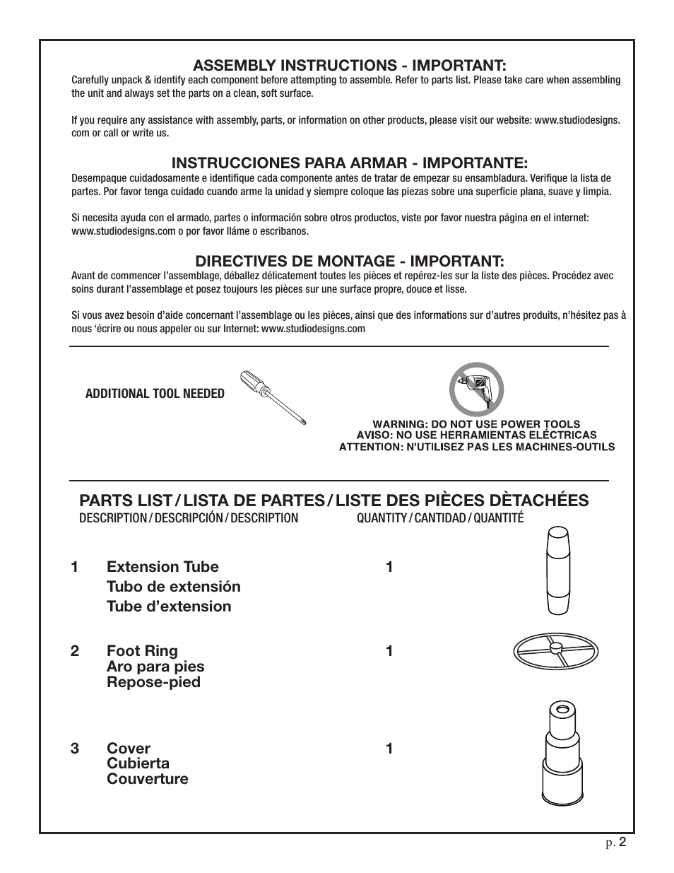 Studio Designs Futura Chair Footring Extension User Manual | Page 2 / 4