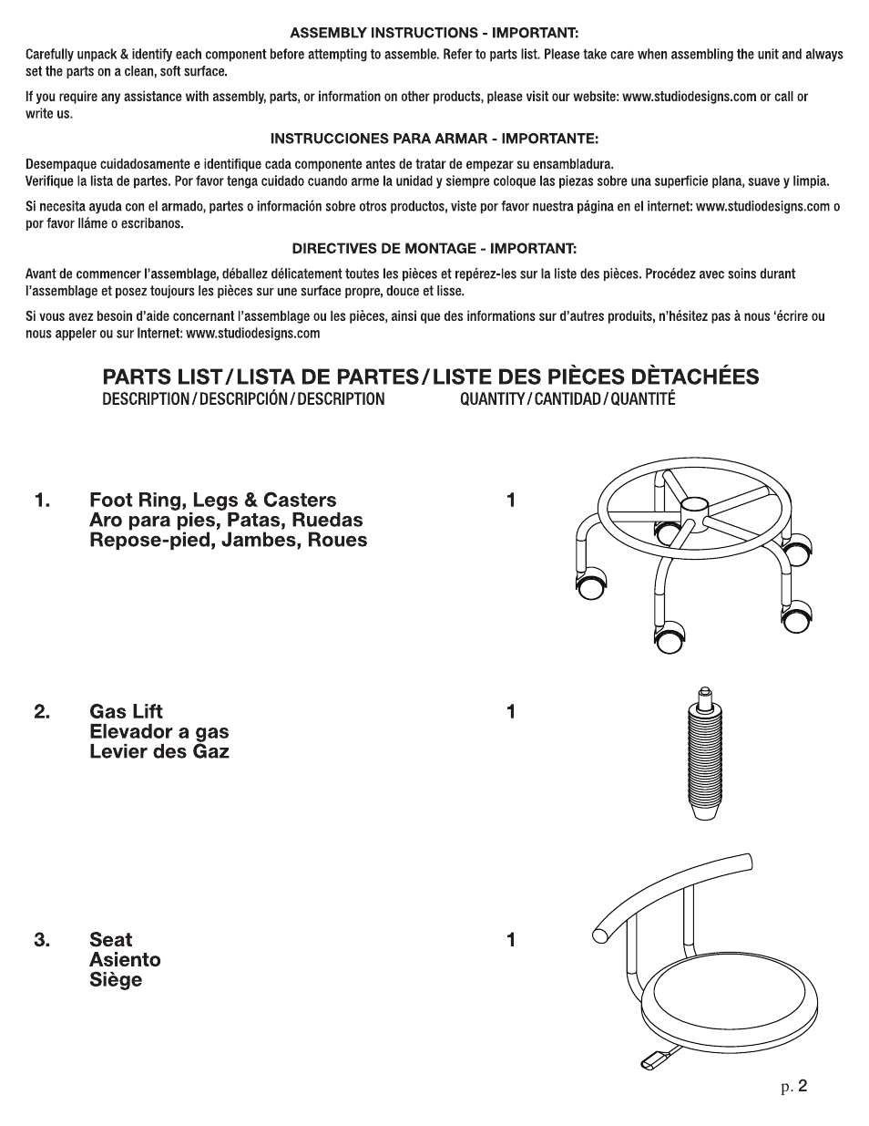 Studio Designs Futura Stool User Manual | Page 2 / 4