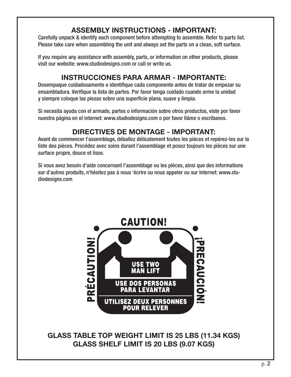 Studio Designs Futura Tower User Manual | Page 2 / 17