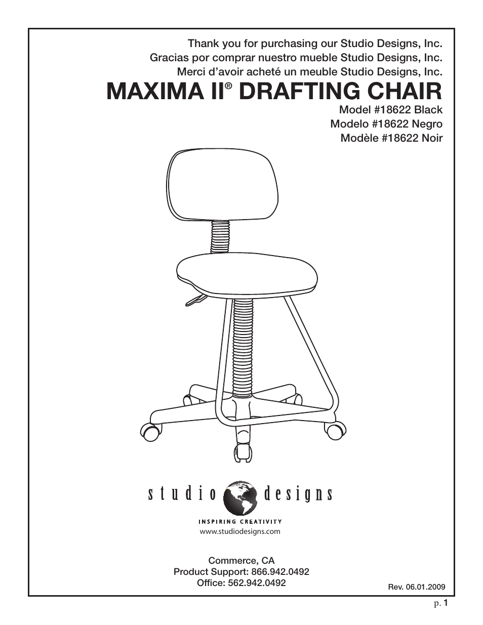 Studio Designs Maxima II Drafting Chair User Manual | 9 pages