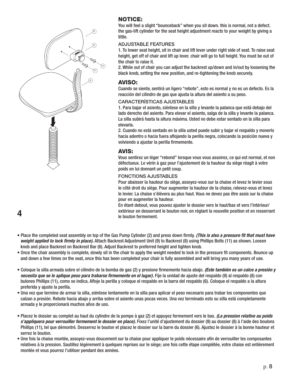 Studio Designs Maxima II Drafting Chair User Manual | Page 8 / 9