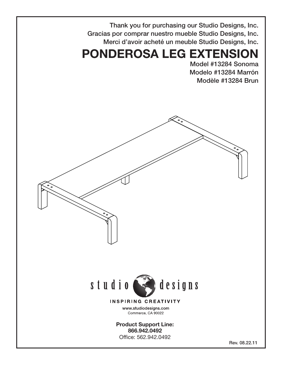 Studio Designs Ponderosa Leg Extensions User Manual | 6 pages