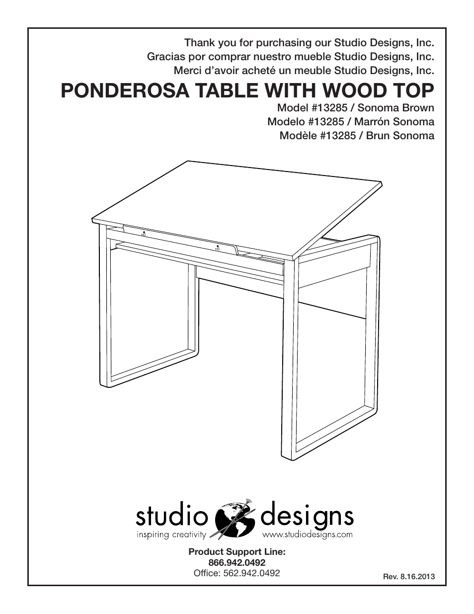 Studio Designs Ponderosa Wood Topped Table User Manual | 9 pages